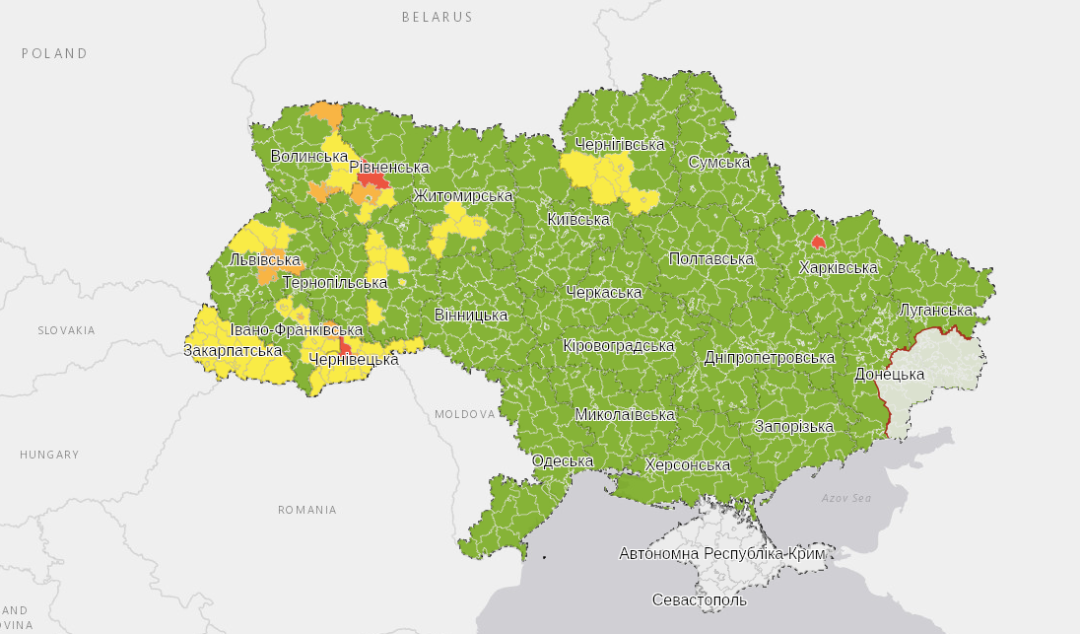 В Україні оновили поділ на карантинні зони: Харків – у “червоній”, Тернопіль та Київ – у “зеленій”